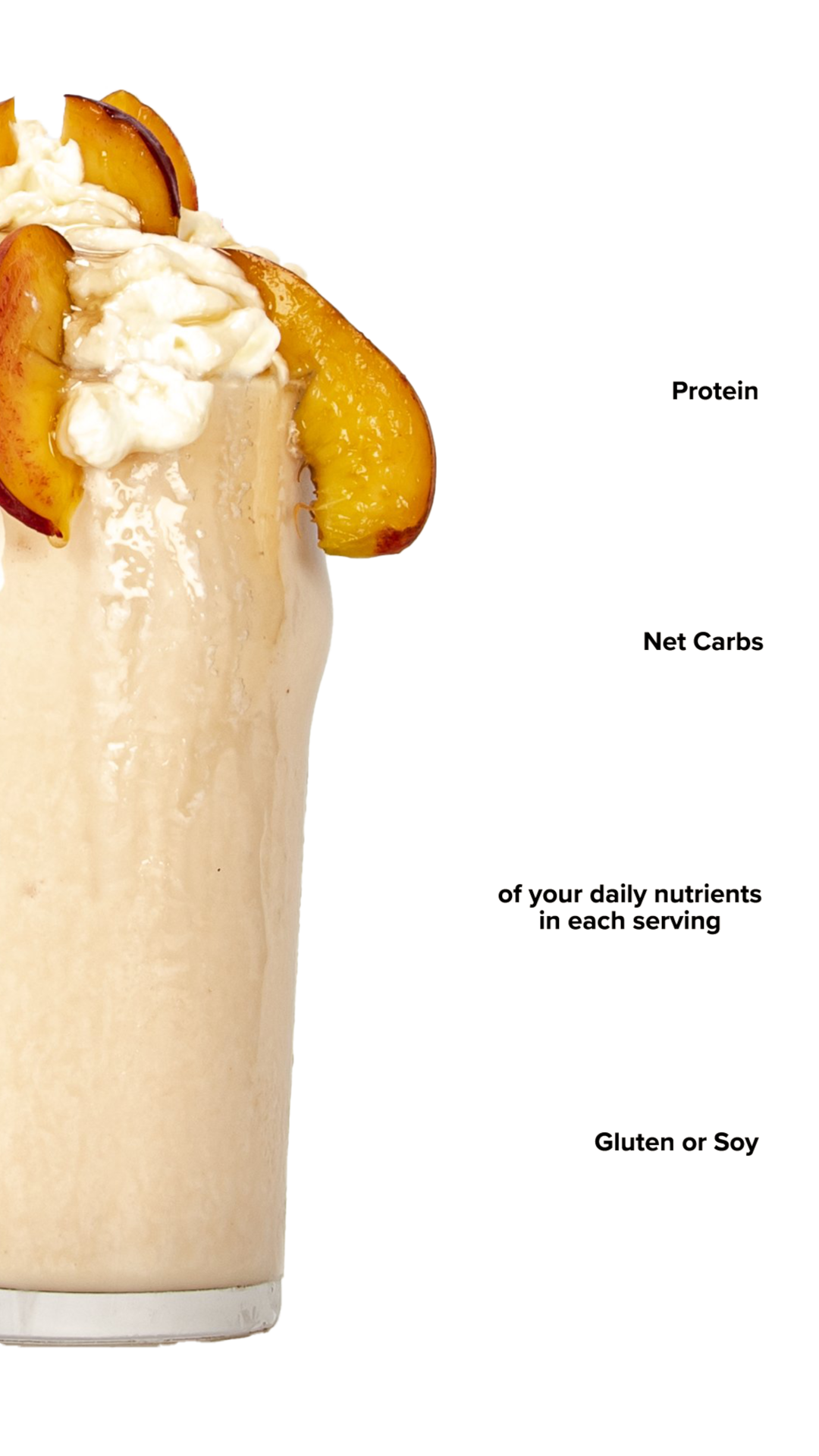 Peaches & Cream Keto Chow shake with macro information