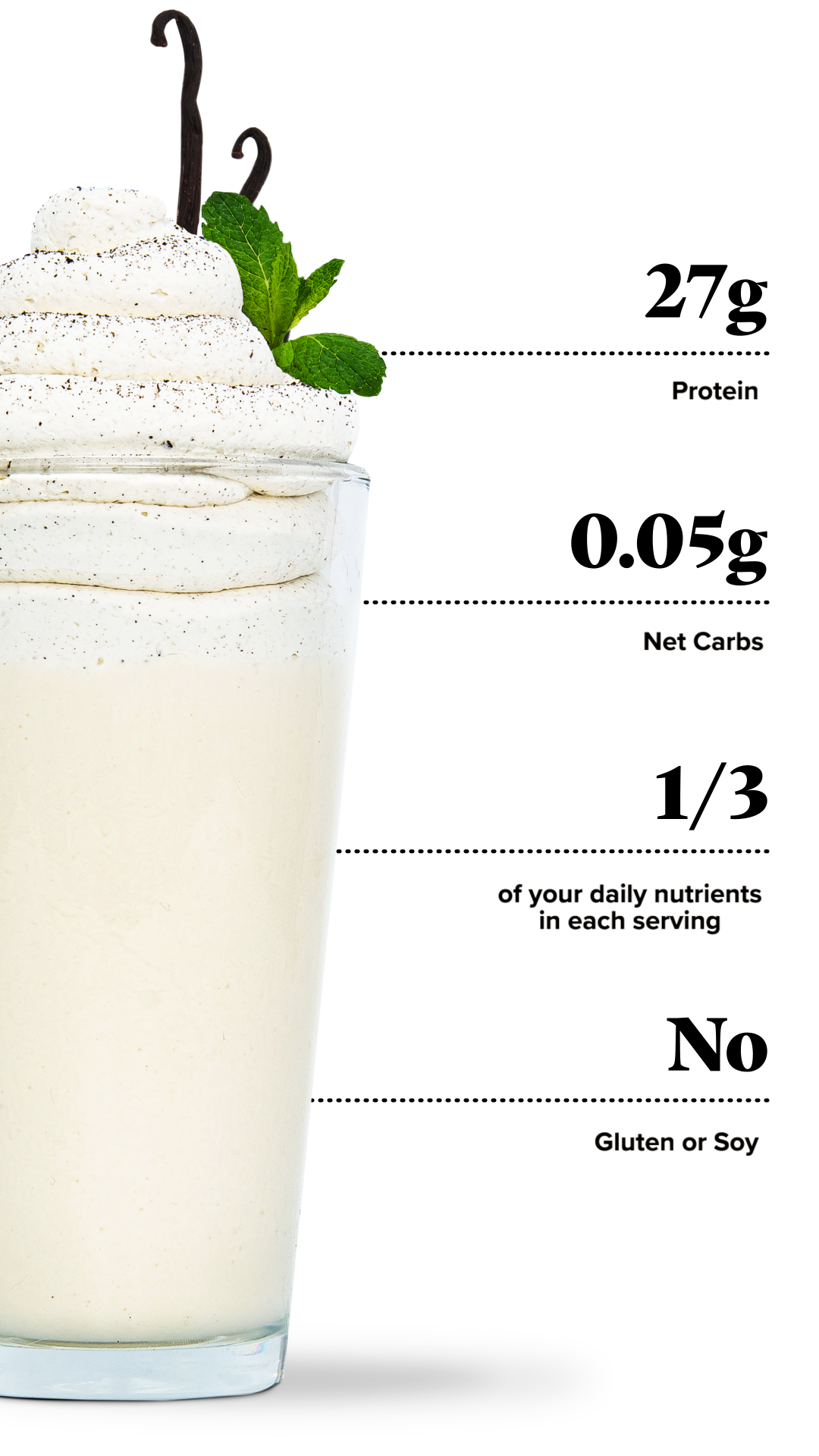 Keto Chow Vanilla Cream CORE - Stevia shake with macro information