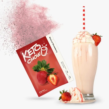 Natural Strawberry Keto Chow packet with shake