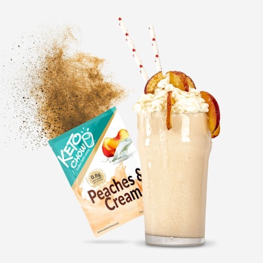 Peaches & Cream Keto Chow packet with shake