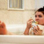 eating noodles in bath tub